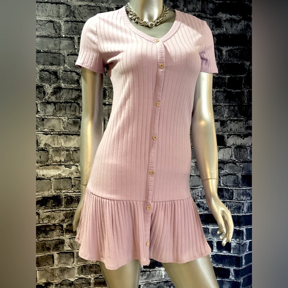 Lavender Pastel Purple Button Down Ribbed Dress - Picture 8 of 11